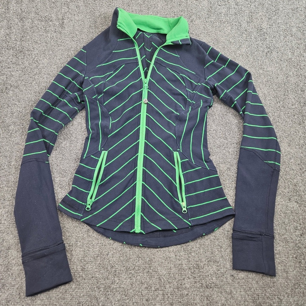 Lululemon‎ Define Jacket Womens XS Navy Green Stripe Full Zip Thumbhole Fitted